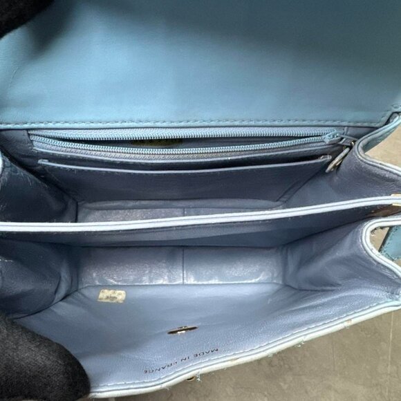 CHANEL 24K Vintage Flap Bag Lambskin Leather Quilted Chain Purse Blue - Picture 12 of 15